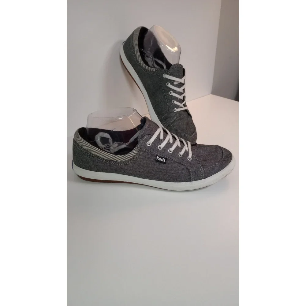 Keds Tour Chambray Sneaker Womens 8 Charcoal Gray Striped Ankle Low Top Casual